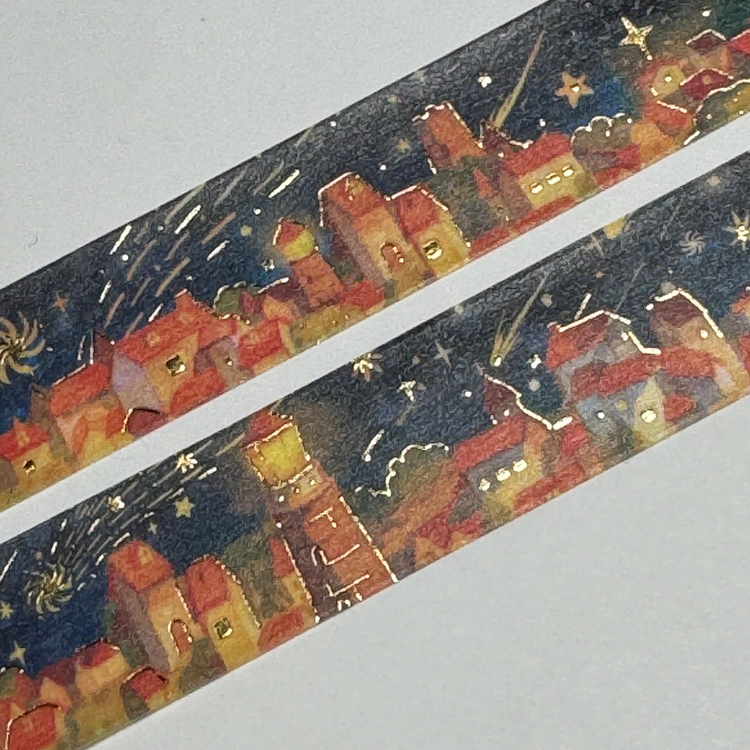 STARS OVER EUROPEAN CITY Gold Foil Washi Tape Designed By BGM ~ 1 Roll ~ 20mm x 5m (16 Feet)