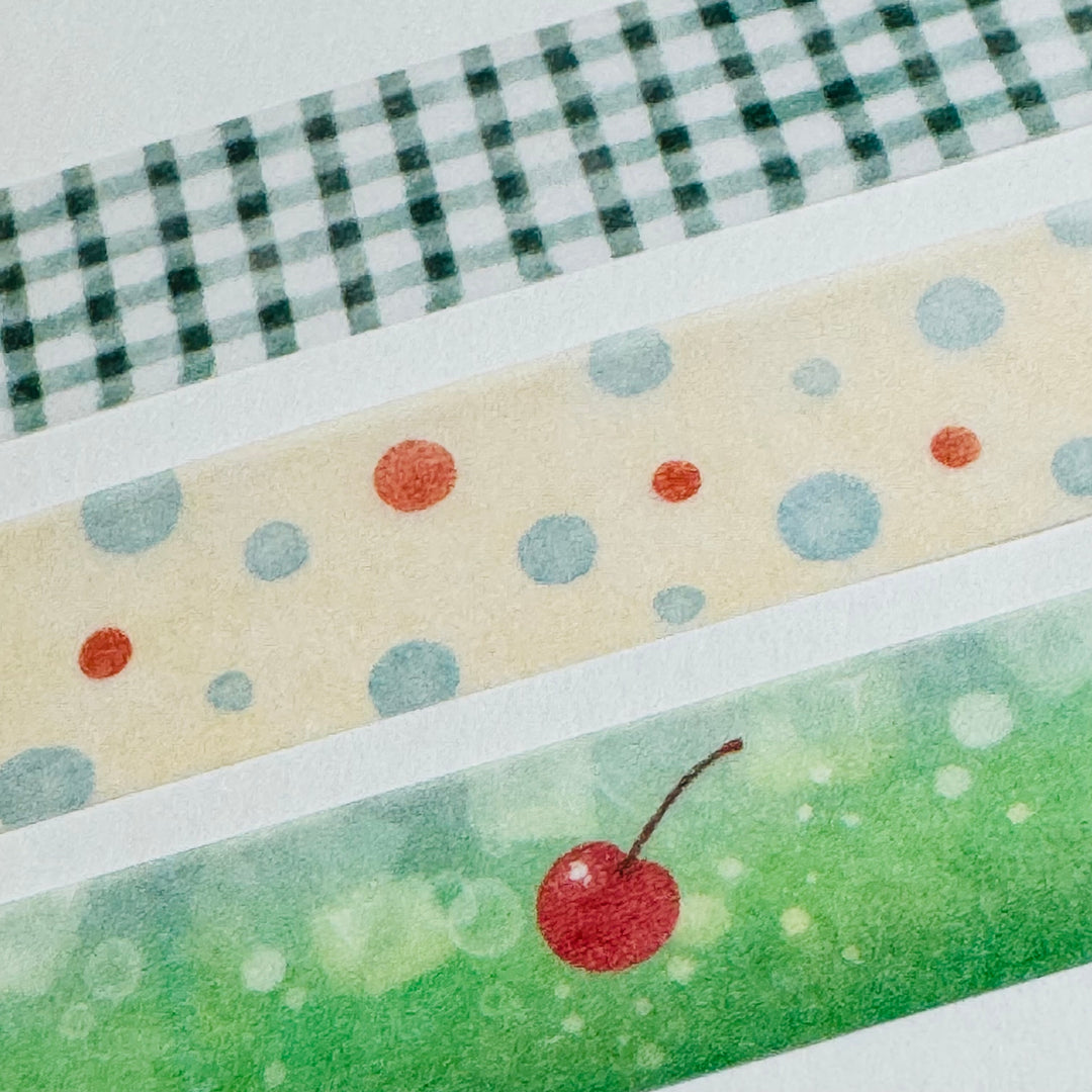 CREAM SODA FOUNTAIN Trio Saien Masking Washi Tape Set ~ 3 Roll ~ 15mm x 7m (23 Feet Each Roll)
