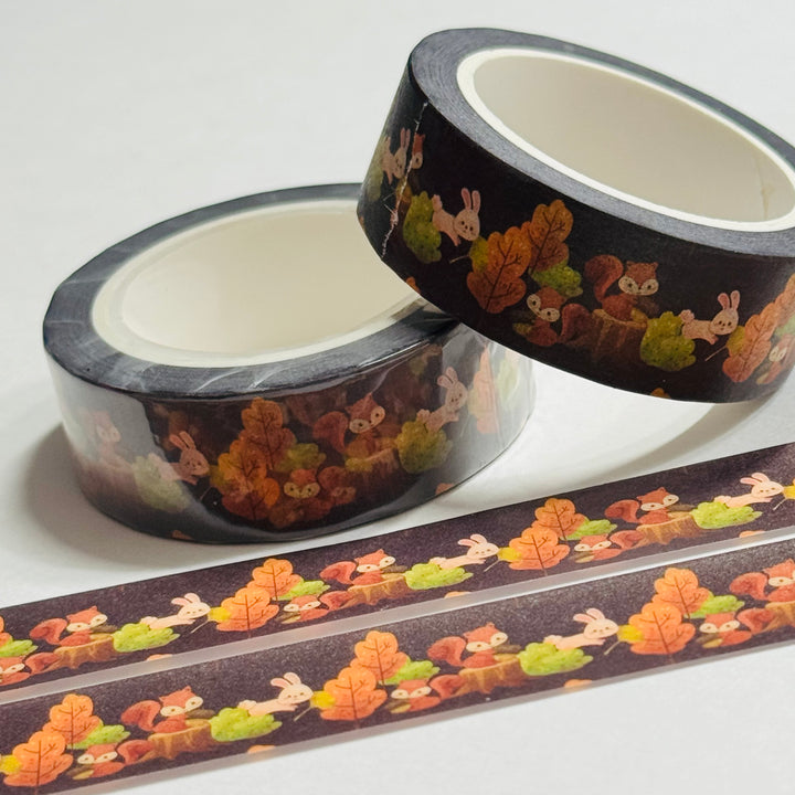 SQUIRRELS & RABBITS AUTUMN PLAYGROUND Washi Tape ~ 1 Roll ~ 15mm x 10m (33 Feet)