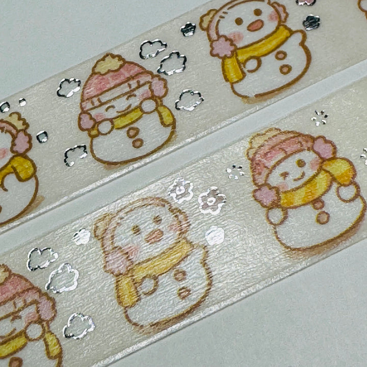 CHUBBY BUNDLED SNOWMEN In Silver Foil Designed By BGM Washi Tape ~ 1 Roll ~ 20mm x 5m (16 Feet)