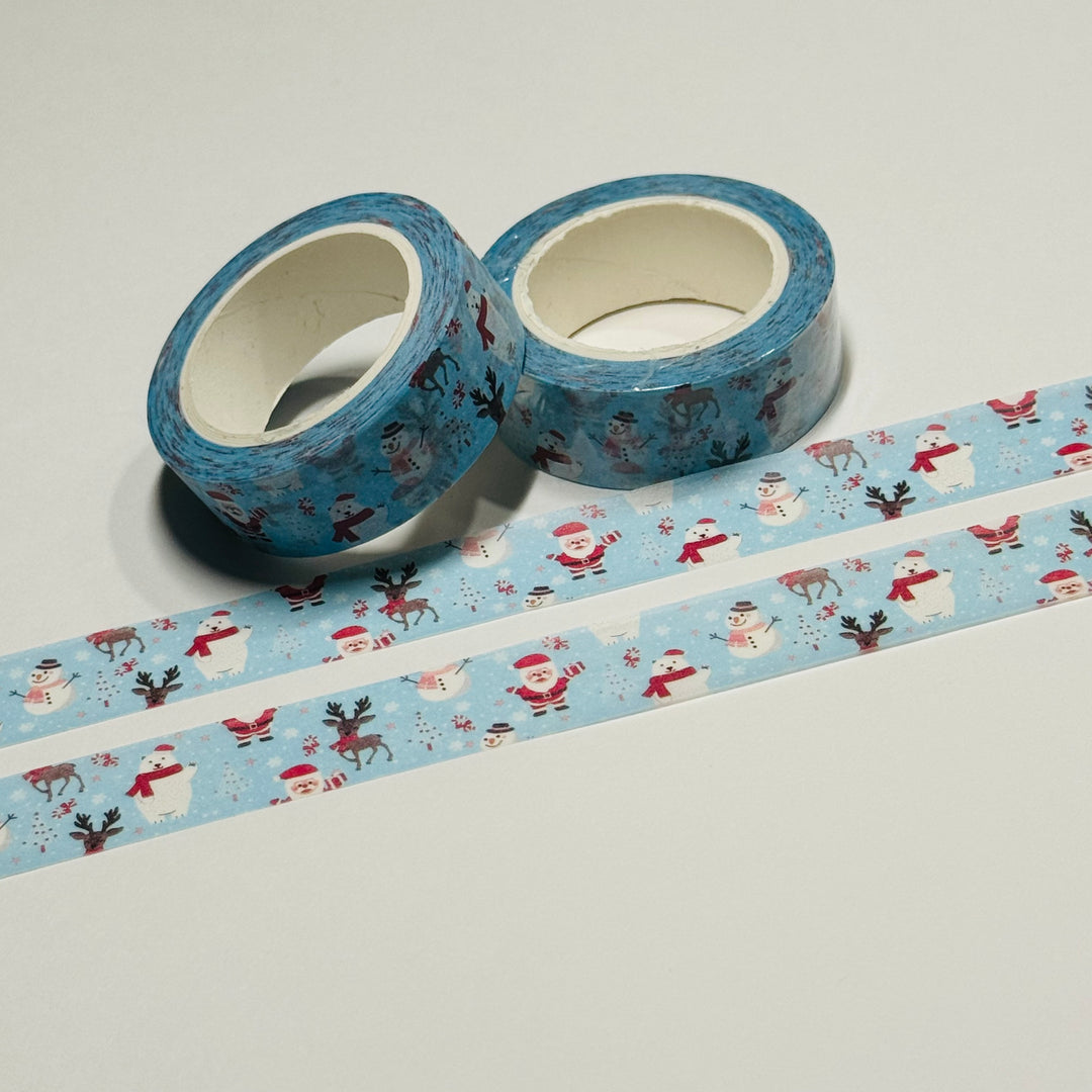 REINDEERS, SNOWMEN & SANTA Washi Tape ~ 1 Roll ~ 15mm x 10m (33 Feet)