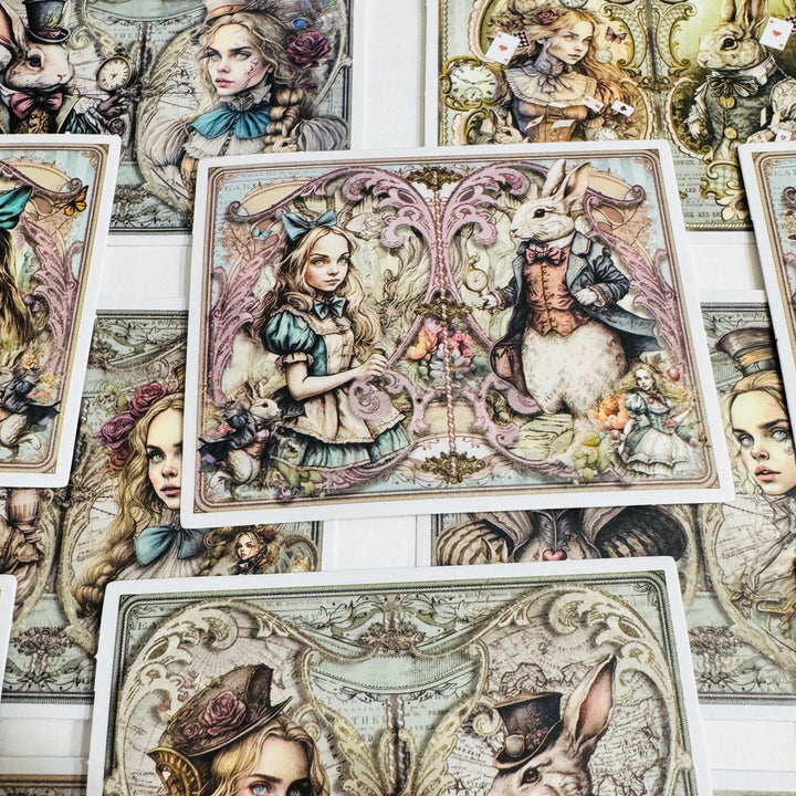 STEAMPUNK WONDERING ALICE Peelable Stickers  ~ 30 Pieces ~ 2 x 2.75 Inches Each