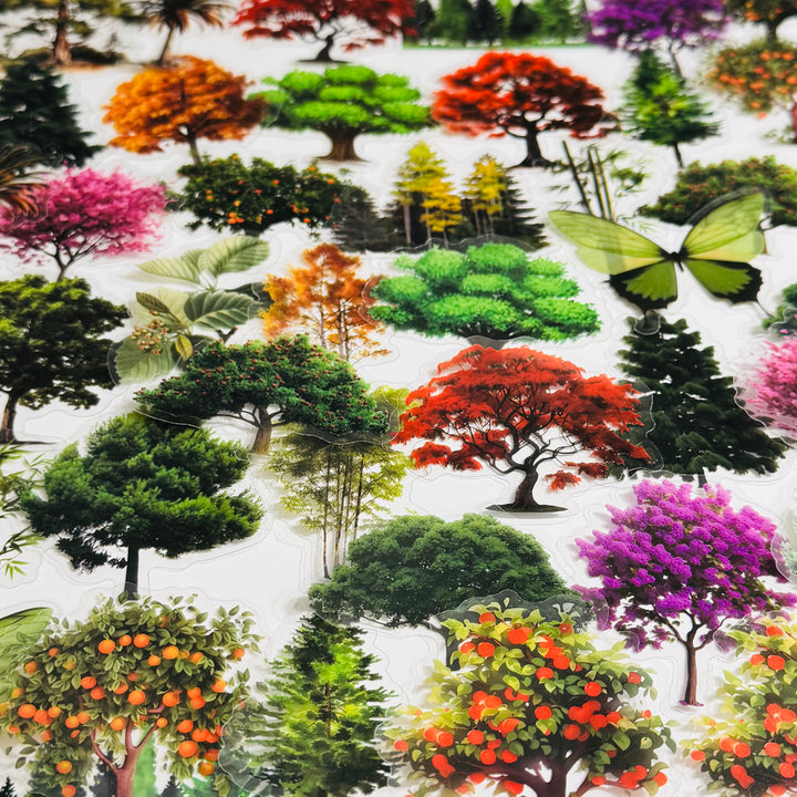 SEASONAL TREES In FULL BLOOM Peelable PET Stickers  ~ 50 Stickers ~ Approximately 2 Inches Each
