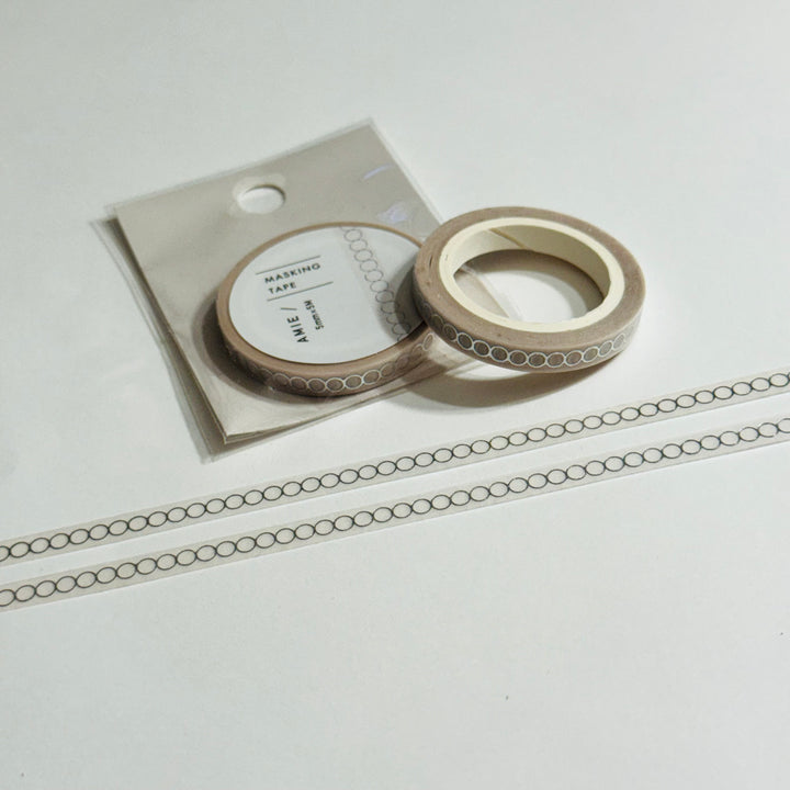 DELICATE TAMBOURINE CONCENTRIC Circles in Silver Foil World Craft Skinny Washi Tape ~ 1 Roll ~ 5mm x 5m (16 Feet)