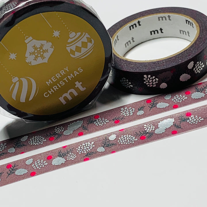 CHRISTMAS PINECONES SILVER FOIL 2023 MT Washi Tape ~ 1 Roll ~ 10mm x 7m (23 Feet)