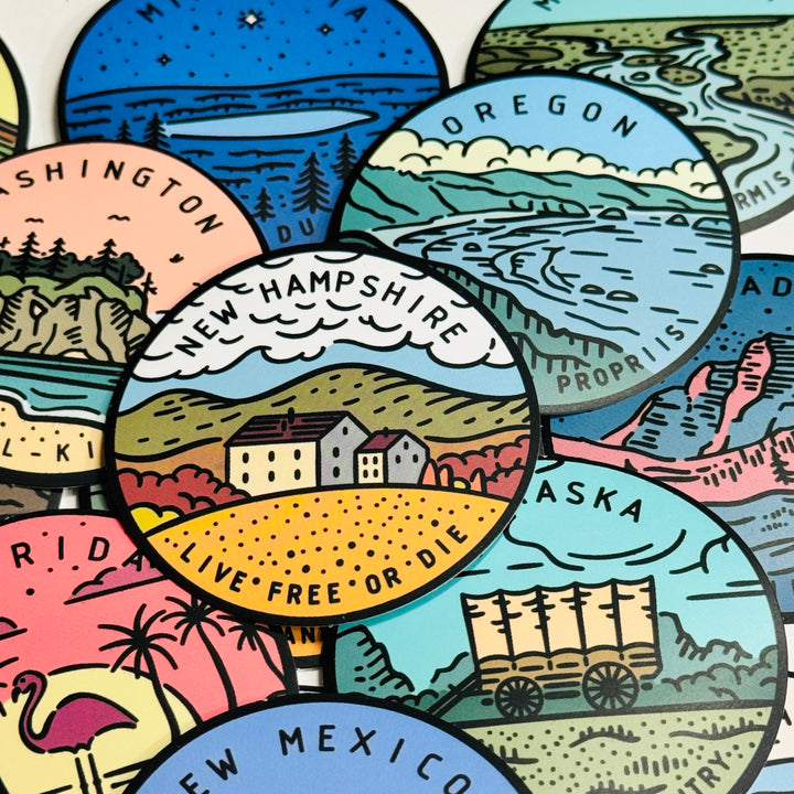 US STATE LANDSCAPE TRAVEL Peelable Stickers for Memory Keeping  ~ 50 Pieces ~ Each Sticker is 2" Diameter