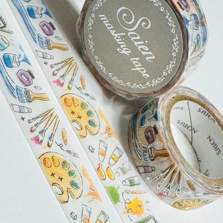 DRAWING TOOLS ART SUPPLIES Silver Foil Saien Masking Washi Tape ~ 1 Roll ~ 15mm x 7m (23 Feet)