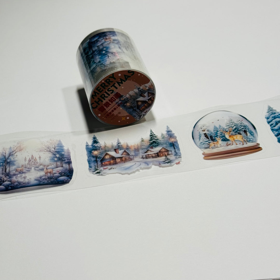 PRETTY WINTER SNOW SCENES Pre-Cut PET Washi Tape ~ 1 Roll - 50mm x 2m (7 Feet of Washi Stickers)