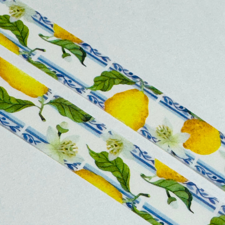 ITALIAN LEMON And BLUE Summer Vacation Washi Tape ~ 1 Roll ~ 15mm x 10m (33 Feet)