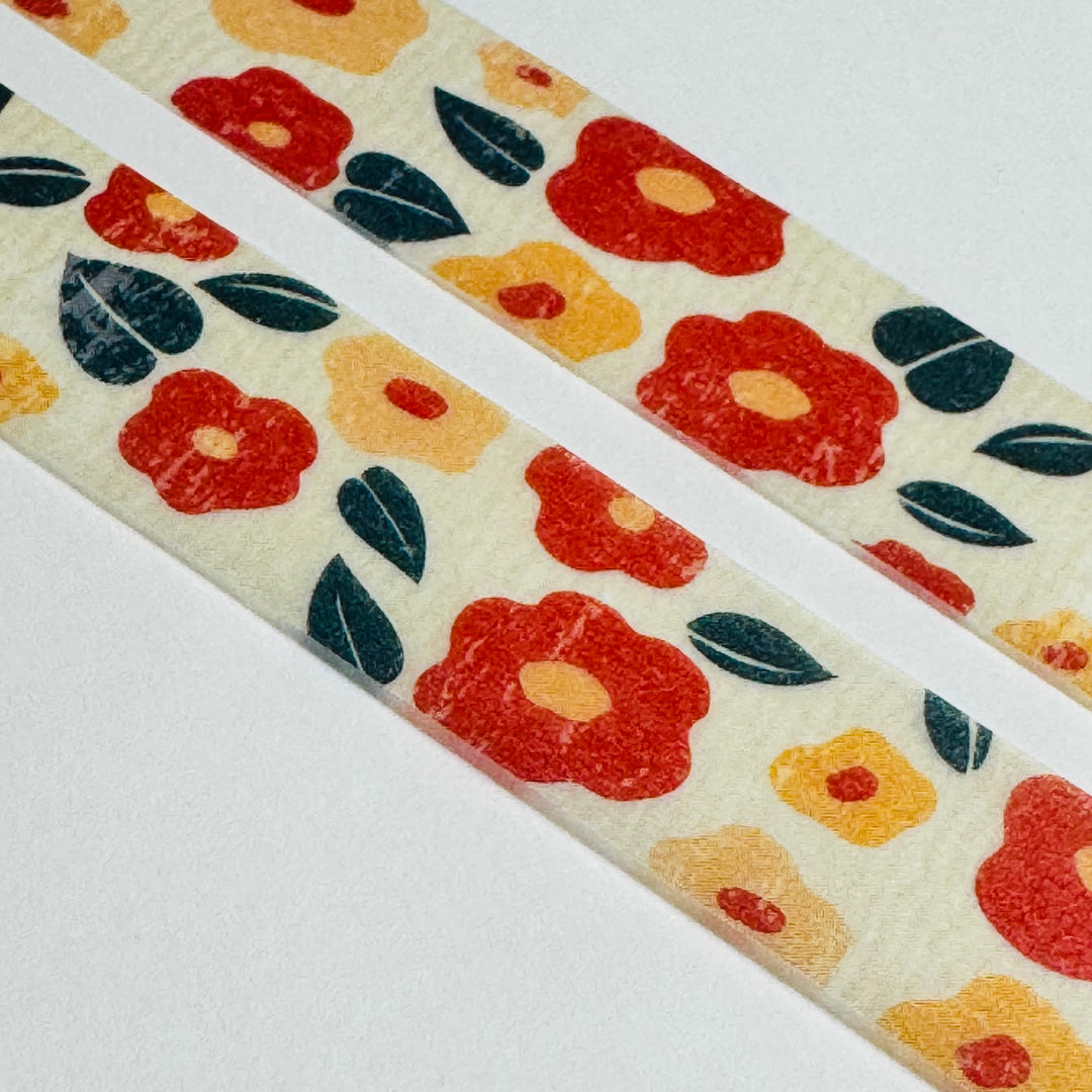 BLOOMING CAMELLIA CREPES Floral Saien Masking Washi Tape ~ 1 Roll ~ 15mm x 7m (23 Feet)