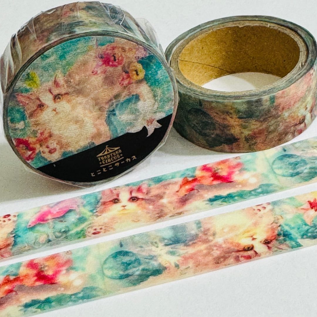 TRIPPY MESMERIZING CATS Japanese Kitten Washi Tape ~ 1 Roll ~ 15mm x 5m (16 Feet)