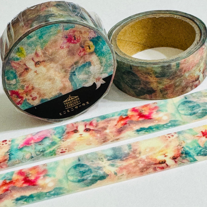 TRIPPY MESMERIZING CATS Japanese Kitten Washi Tape ~ 1 Roll ~ 15mm x 5m (16 Feet)