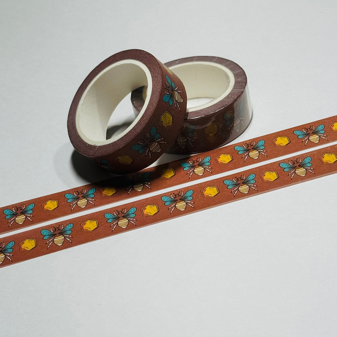 FEELING THE BUZZ Honey Bee Washi Tape - 1 Roll - 15mm x 10m (33 Feet)