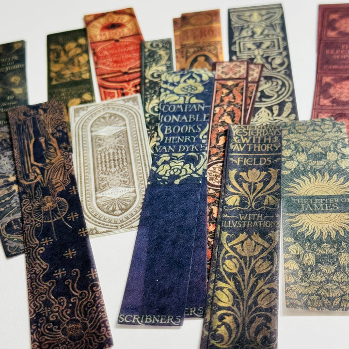 CLASSIC LIBRARY BOOK SPINES Ephemera Sticker Pack V2 ~ 40 Pieces ~ 90mm to 156mm