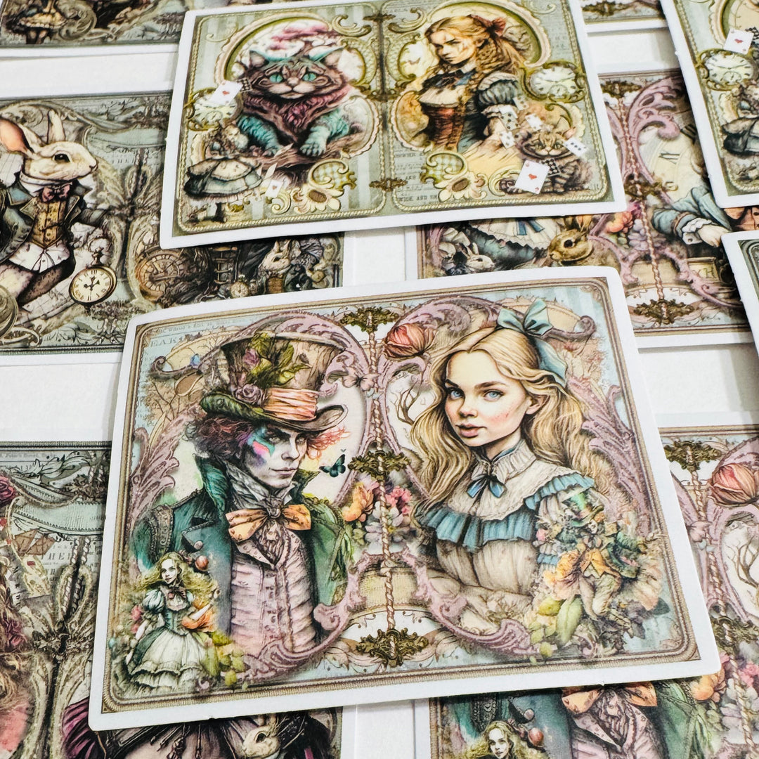 STEAMPUNK WONDERING ALICE Peelable Stickers  ~ 30 Pieces ~ 2 x 2.75 Inches Each
