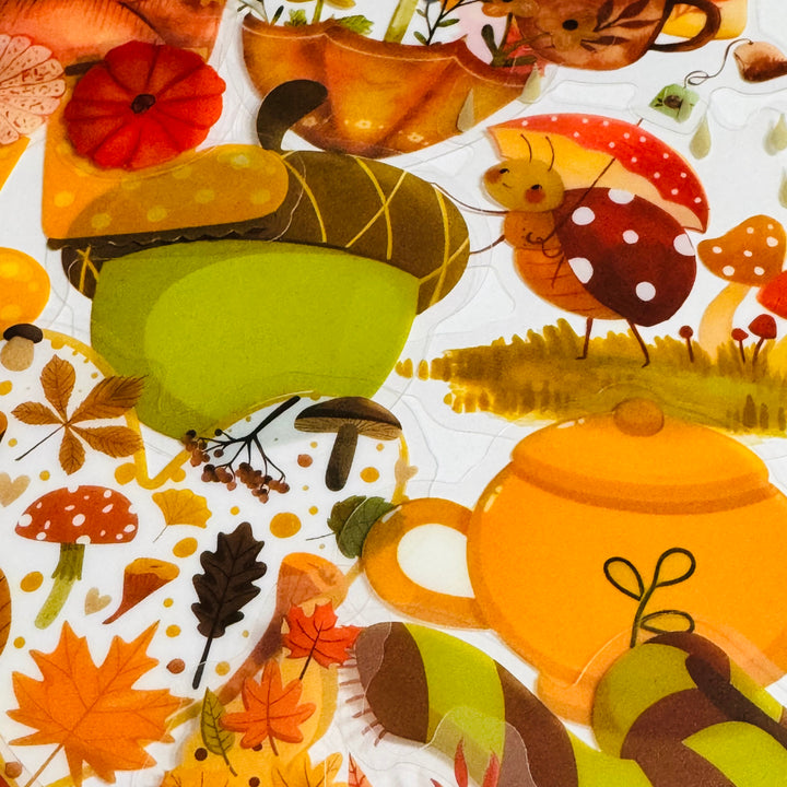 AESTHETIC FALL WATERCOLOR Peelable PET Stickers  ~ 51 Pieces ~ Approximately 2 Inches