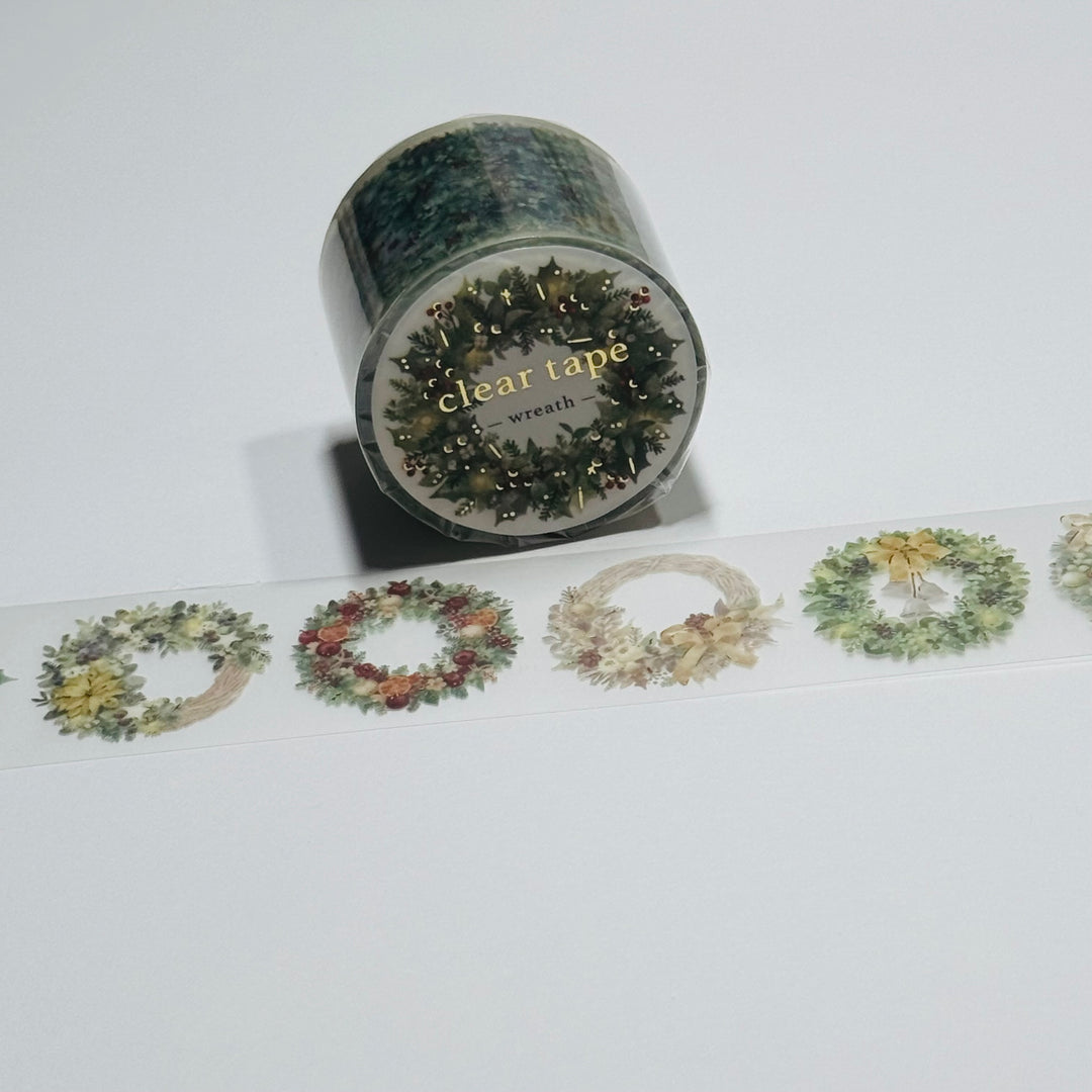 DECORATED CHRISTMAS WREATHS GOLD FOIL Mind Wave PET Washi Tape ~ 1 Roll ~ 30mm x 3m (10 Feet)