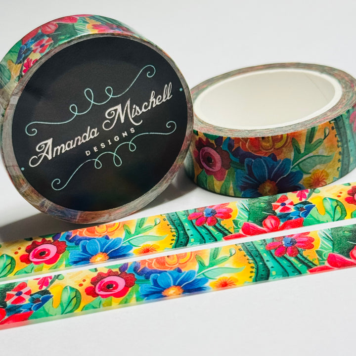 GORGEOUS BRIGHT & COLORFUL Flowers Washi Tape - 1 Roll - 15mm x 10m (33 Feet)