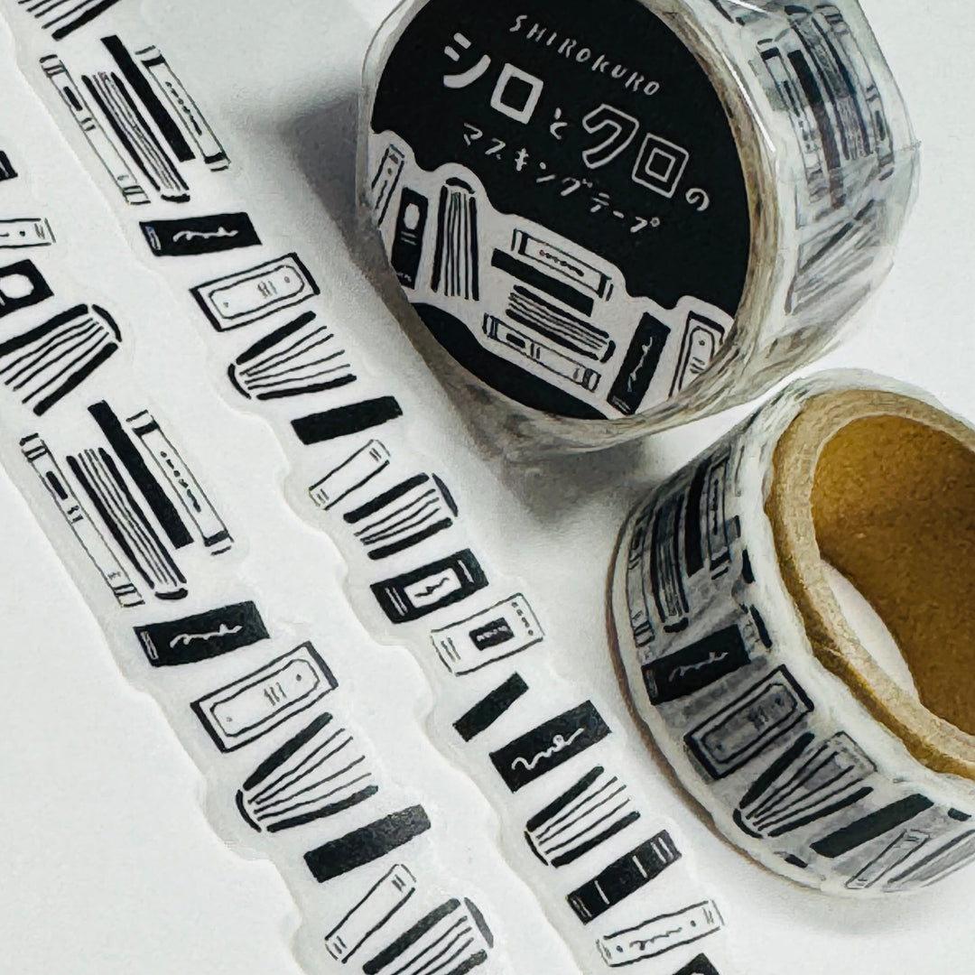MONOCHROMATIC BLACK & WHITE Bookshelf Washi Tape Designed By Mind Wave ~ 1 Roll ~ 18mm x 5m (16 Feet)