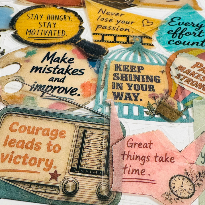 INSPIRATIONAL & MOTIVATING QUOTES Peelable PET Stickers  ~ 53 Stickers ~ Approximately 2 Inches Each