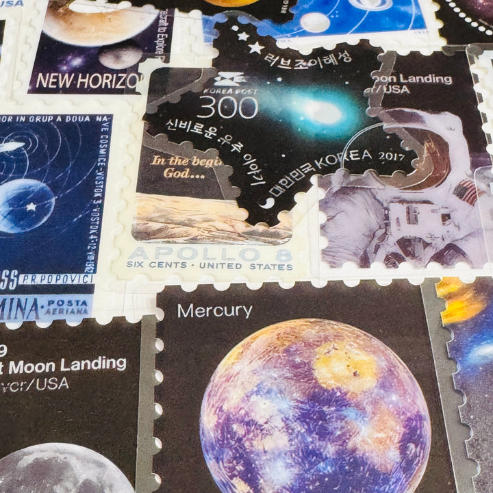 SCIENTIFIC GALAXY NIGHT SKY Space Stamp Peelable PET Stickers  ~ 55 Pieces ~ Approximately 2 Inches Each
