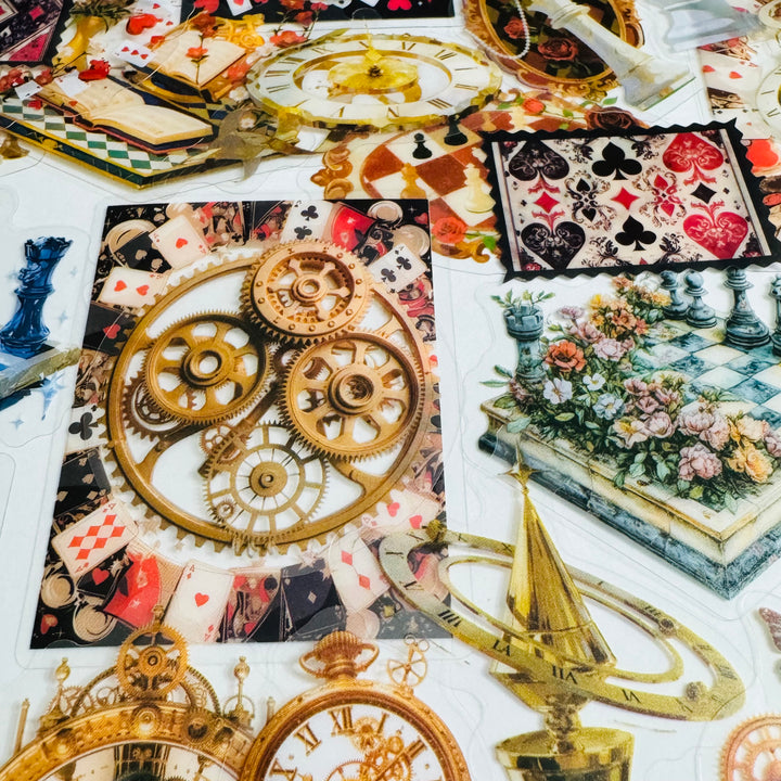 IT'S ALICE'S TIME GAME Matchbox Peelable Stickers Large Amount ~ 100 Pieces ~ 65-60mm Each
