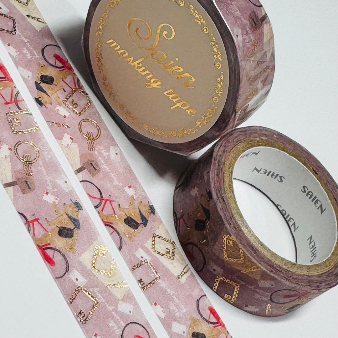 MR POSTMAN DELIVERING LOVE LETTERS Gold Foil Saien Masking Washi Tape ~ 1 Roll ~ 15mm x 7m (23 Feet)