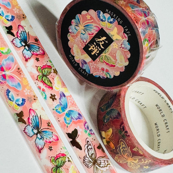 GILDED COLORFUL BUTTERLIES With Gold Foil World Craft Washi Tape ~ 1 Roll ~ 15mm x 5m (16 Feet)