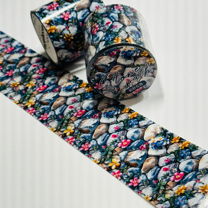 PEBBLES PATHWAY With FLOWERS PET Washi Tape ~ 1 Roll ~ 40mm x 2m (7 Feet)