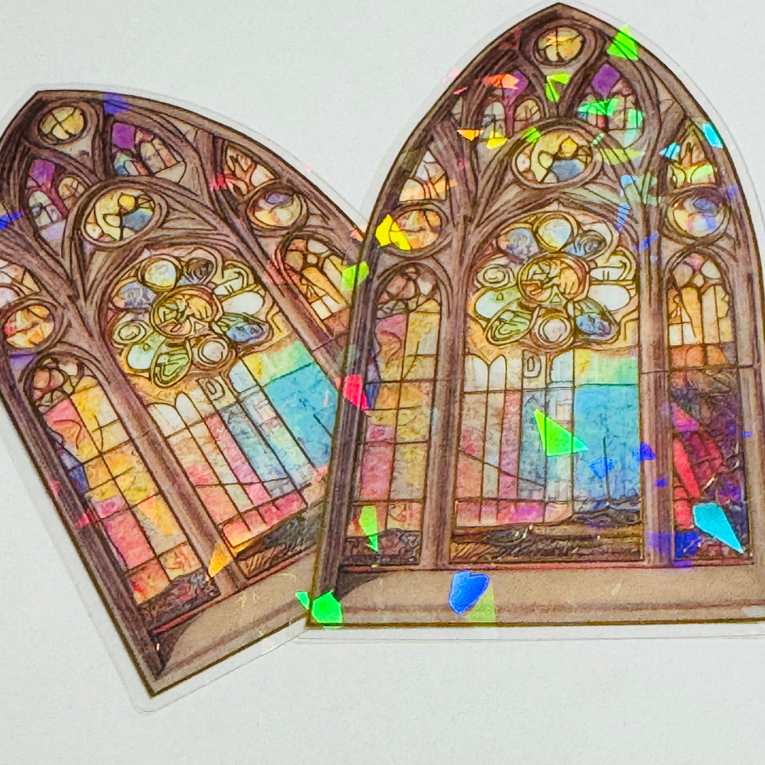 CATHEDRAL GILDED FLOWERS STAINED Glass Windows Gold Foil Peelable Stickers ~ 10 Large Stickers ~ 60-120mm