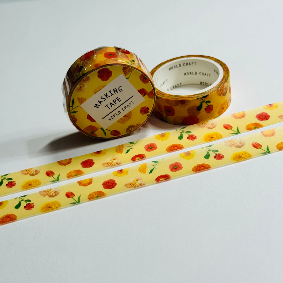 TOSSED POPPIES FLOWERS Floral World Craft Washi Tape ~ 1 Roll ~ 15mm x 7m (23 Feet)