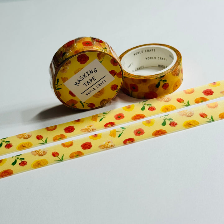 TOSSED POPPIES FLOWERS Floral World Craft Washi Tape ~ 1 Roll ~ 15mm x 7m (23 Feet)