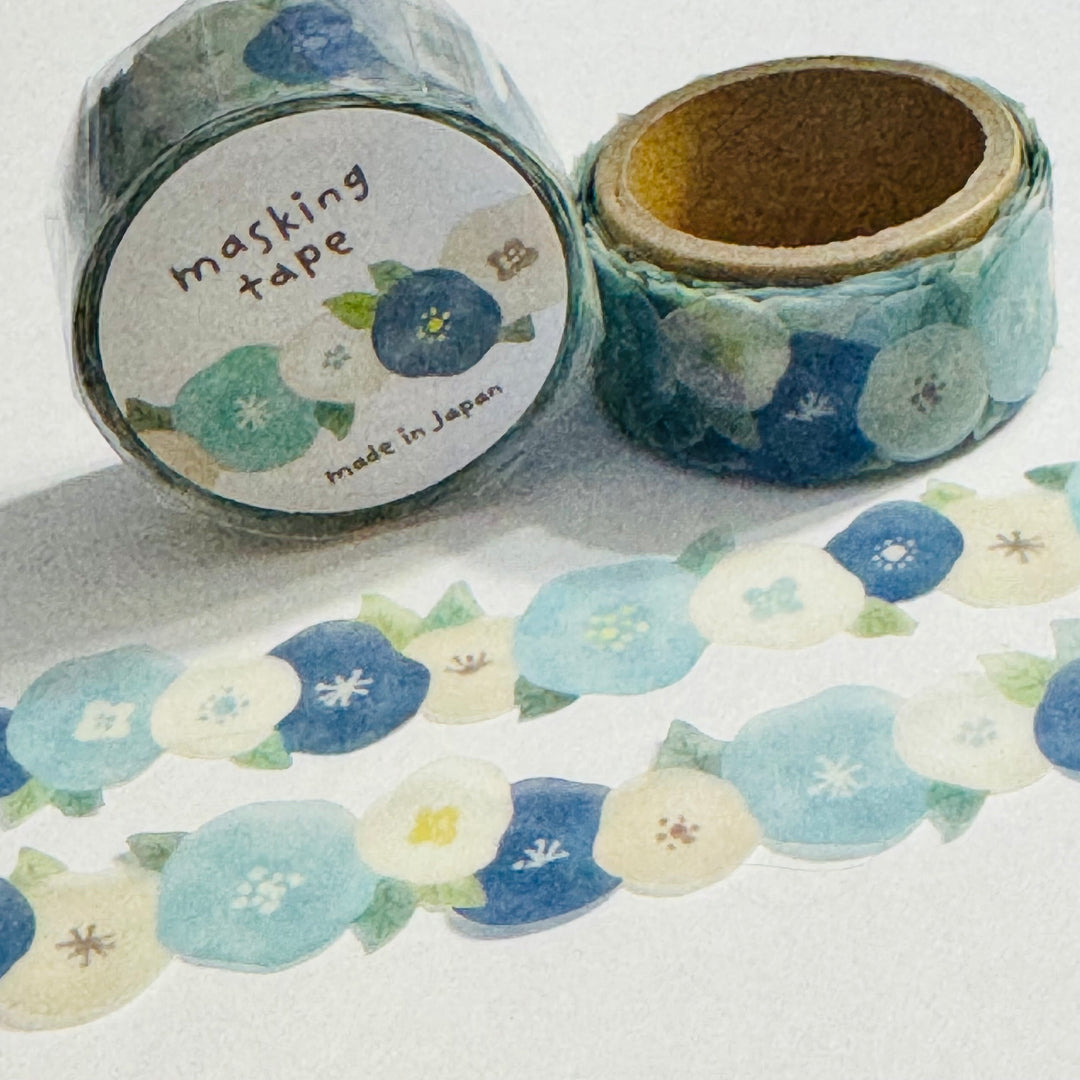 BLUE & WHITE MORNING Glories Floral Washi Tape Designed by Mind Wave ~ 1 Roll ~ 18mm x 5m (16 Feet)