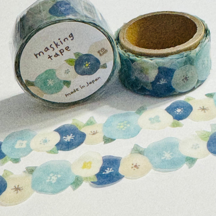 BLUE & WHITE MORNING Glories Floral Washi Tape Designed by Mind Wave ~ 1 Roll ~ 18mm x 5m (16 Feet)