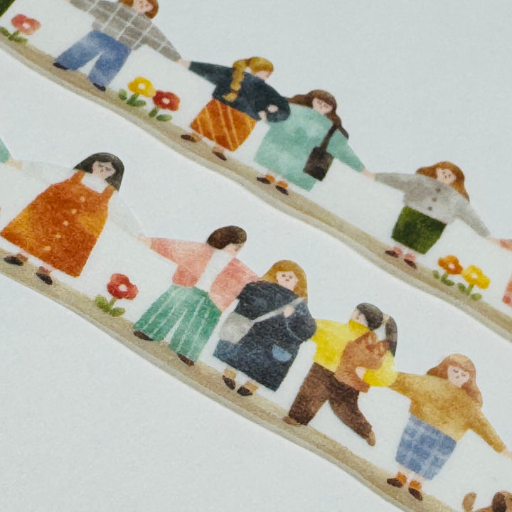 GIRLFRIENDS HOLDING HANDS Washi Tape Designed By Mind Wave ~ 1 Roll ~ 18mm x 5m (16 Feet)