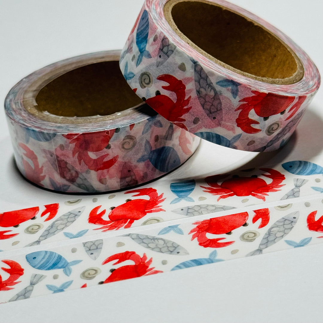 FEELING A BIT CRABBY Ocean Life Washi Tape ~ 1 Roll ~ 15mm x 10m (33 Feet)