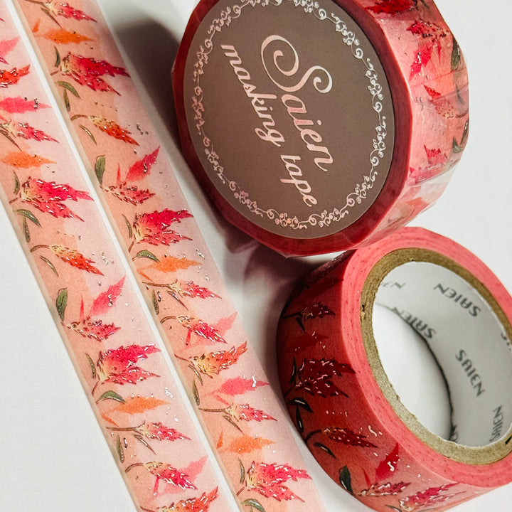 SILVER CANDLE COCKSCOMB Saien Foil Masking Washi Tape ~ 1 Roll ~ 15mm x 7m (23 Feet)