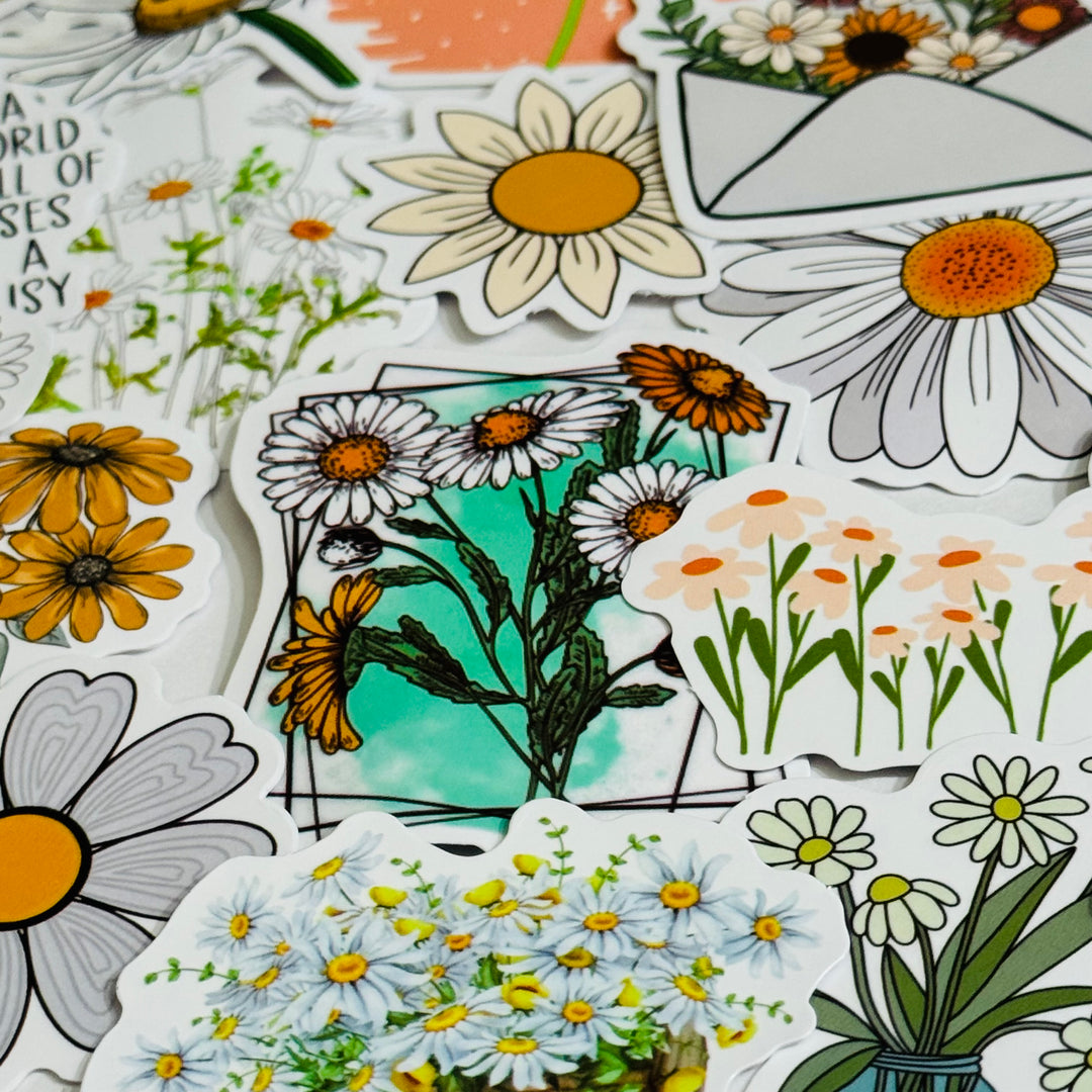 STORIES Of DAISIES Floral Peelable Stickers  ~ 50 Pieces ~ Each Sticker is Approximately 30-50mm
