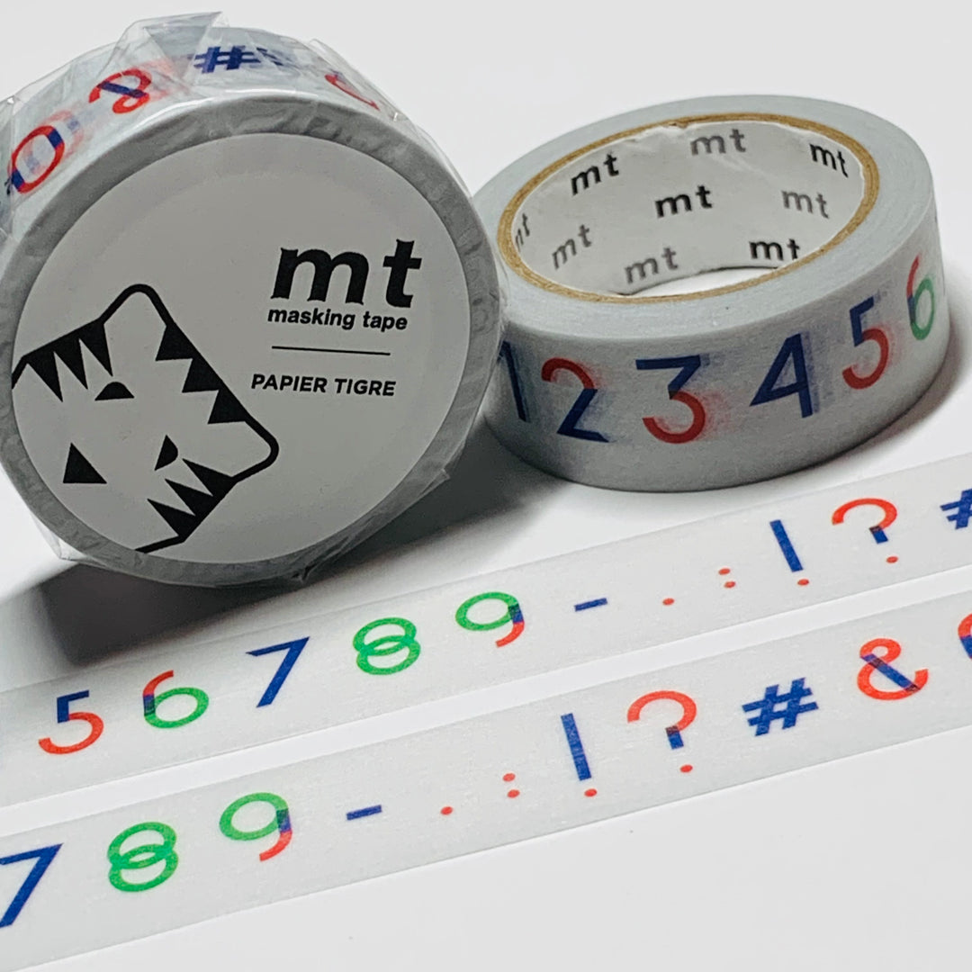 PAPIER TIGRE LES NUMEROS (Numbers) Mt Washi Tape - 1 Roll - 15mm x 7m (23 Feet)