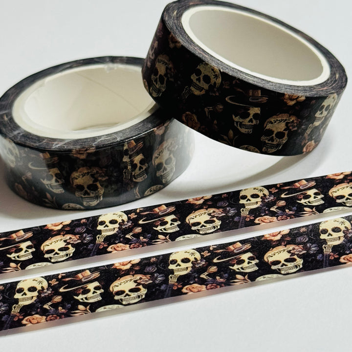 UNTIL DEATH DO US PART SKULLS In Love Halloween Washi Tape ~ 1 Roll ~ 15mm x 10m (33 Feet)