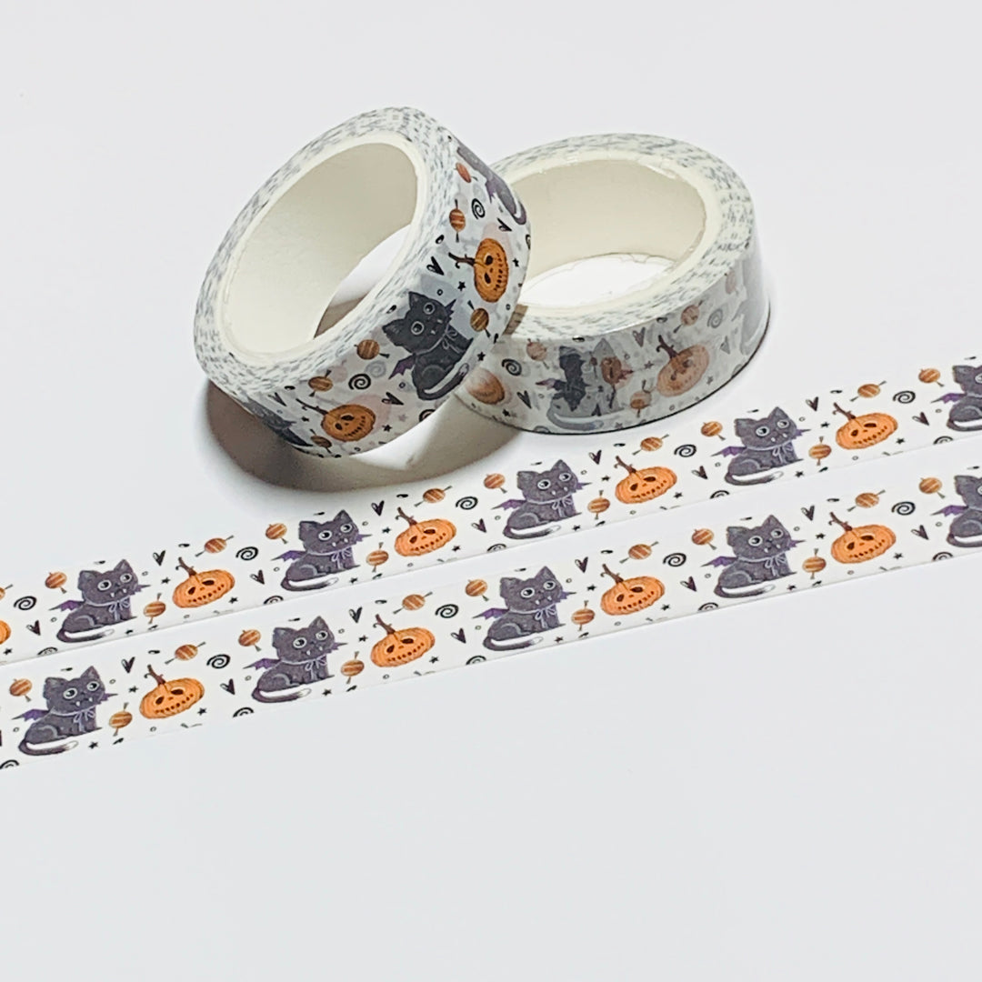 BLACK CAT DRESSED As DRACULA Halloween Washi Tape ~ 1 Roll ~ 15mm x 10m (33 Feet)