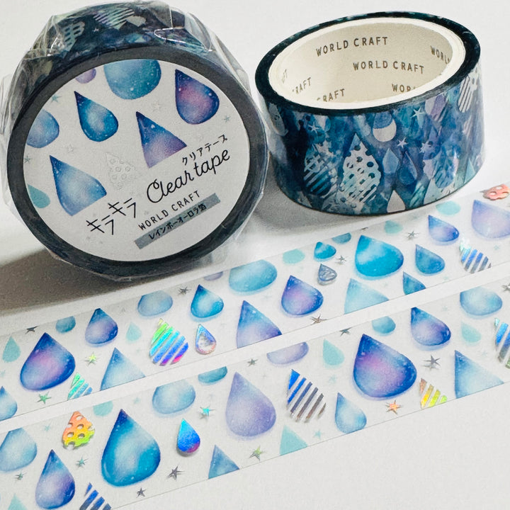 PRISM RAIN Drops Silver Foil World Craft PET Washi Tape ~ 1 Roll ~ 20mm x 5m (16 Feet)