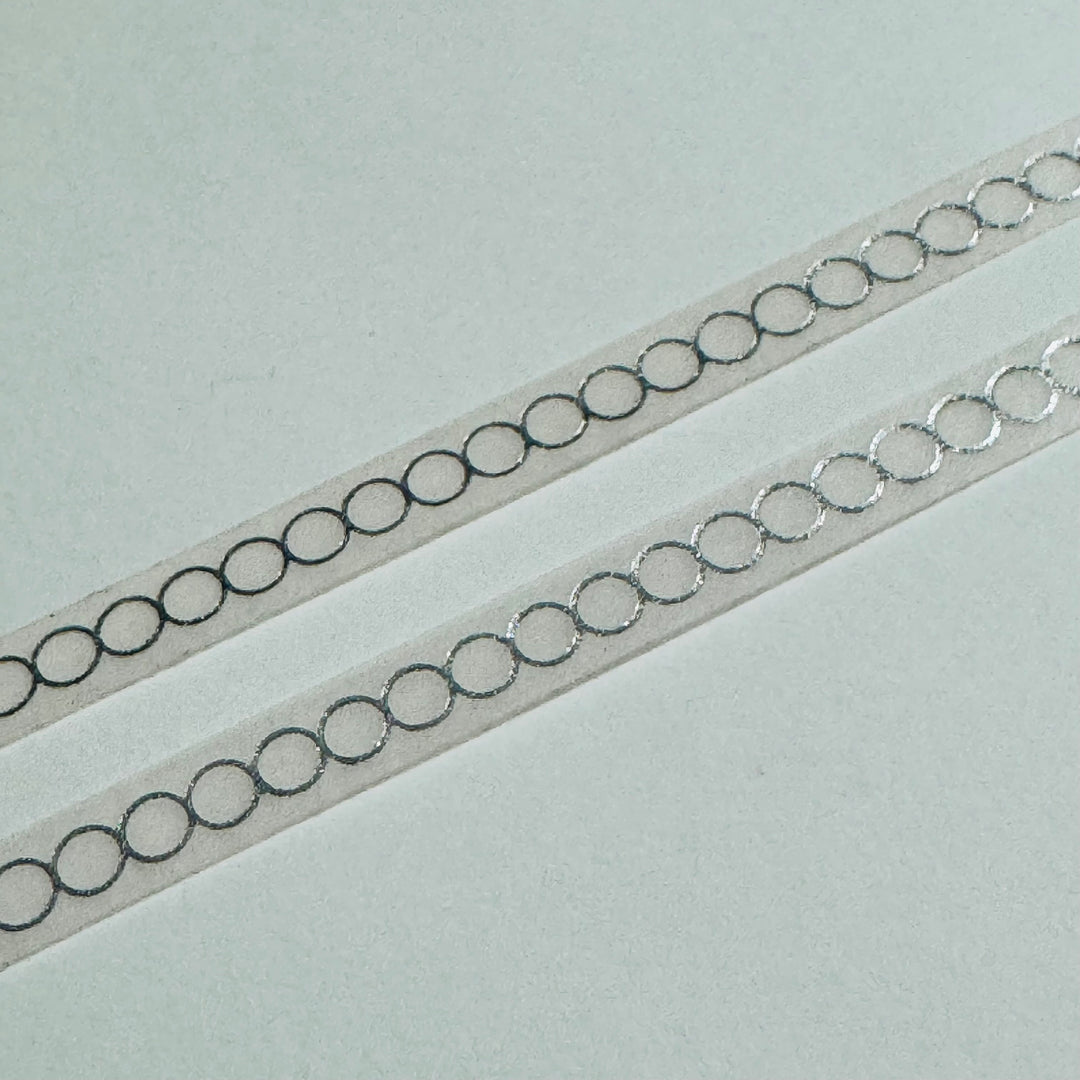 DELICATE TAMBOURINE CONCENTRIC Circles in Silver Foil World Craft Skinny Washi Tape ~ 1 Roll ~ 5mm x 5m (16 Feet)