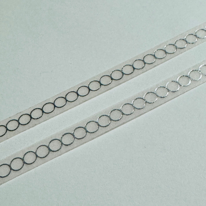 DELICATE TAMBOURINE CONCENTRIC Circles in Silver Foil World Craft Skinny Washi Tape ~ 1 Roll ~ 5mm x 5m (16 Feet)