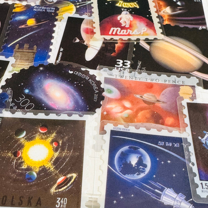 SCIENTIFIC GALAXY NIGHT SKY Space Stamp Peelable PET Stickers  ~ 55 Pieces ~ Approximately 2 Inches Each