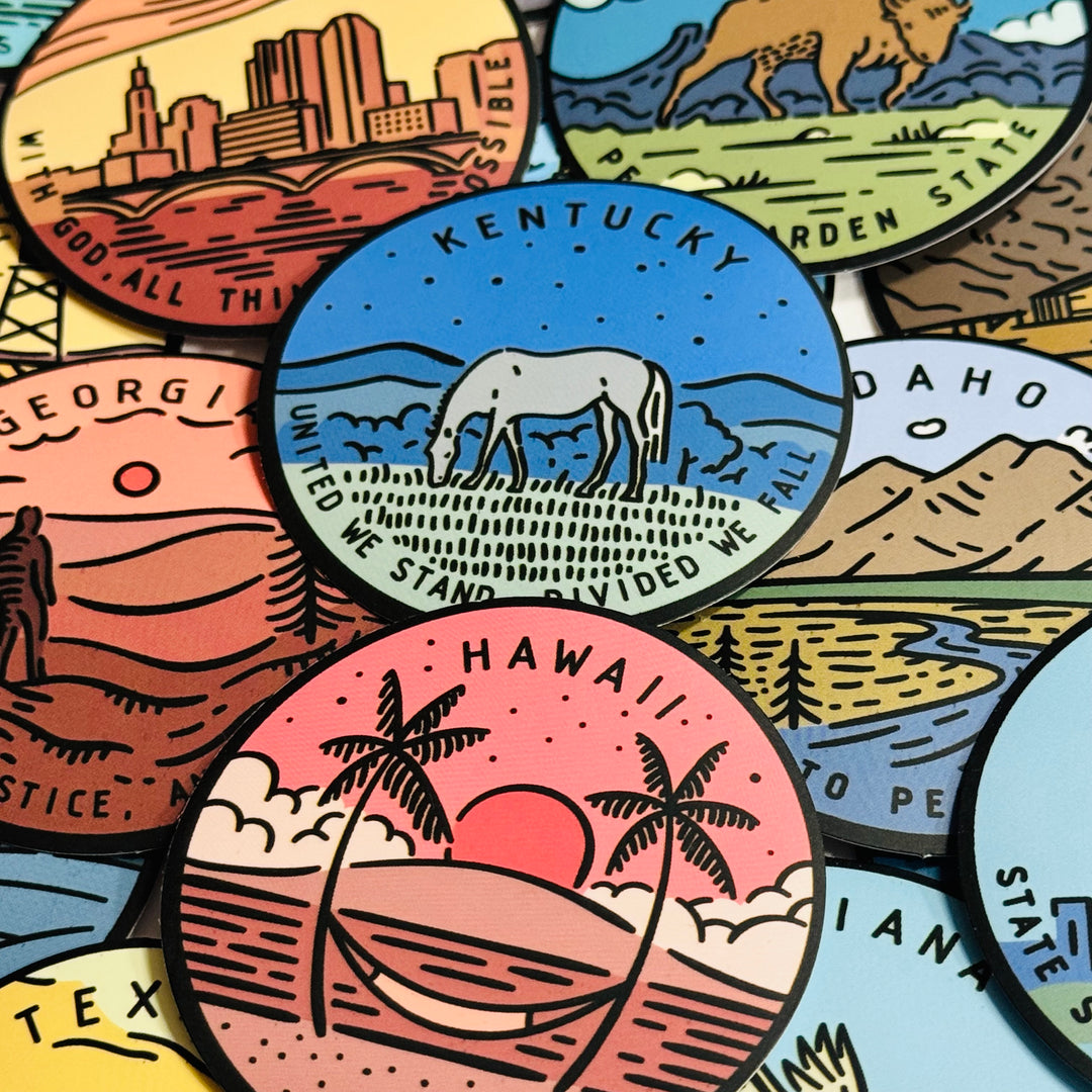 US STATE LANDSCAPE TRAVEL Peelable Stickers for Memory Keeping  ~ 50 Pieces ~ Each Sticker is 2" Diameter