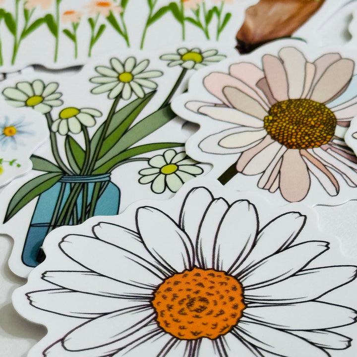 STORIES Of DAISIES Floral Peelable Stickers  ~ 50 Pieces ~ Each Sticker is Approximately 30-50mm