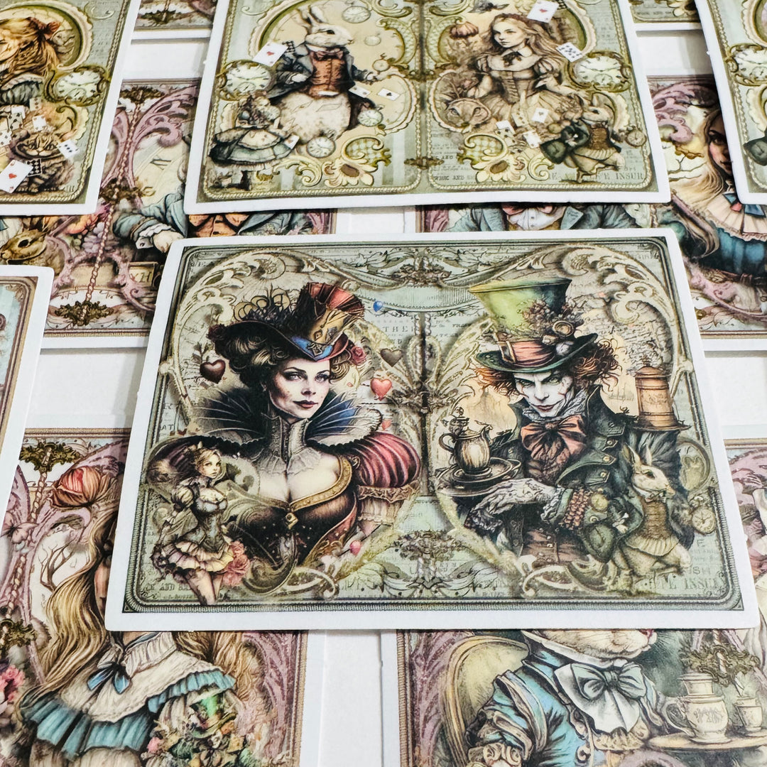 STEAMPUNK WONDERING ALICE Peelable Stickers  ~ 30 Pieces ~ 2 x 2.75 Inches Each