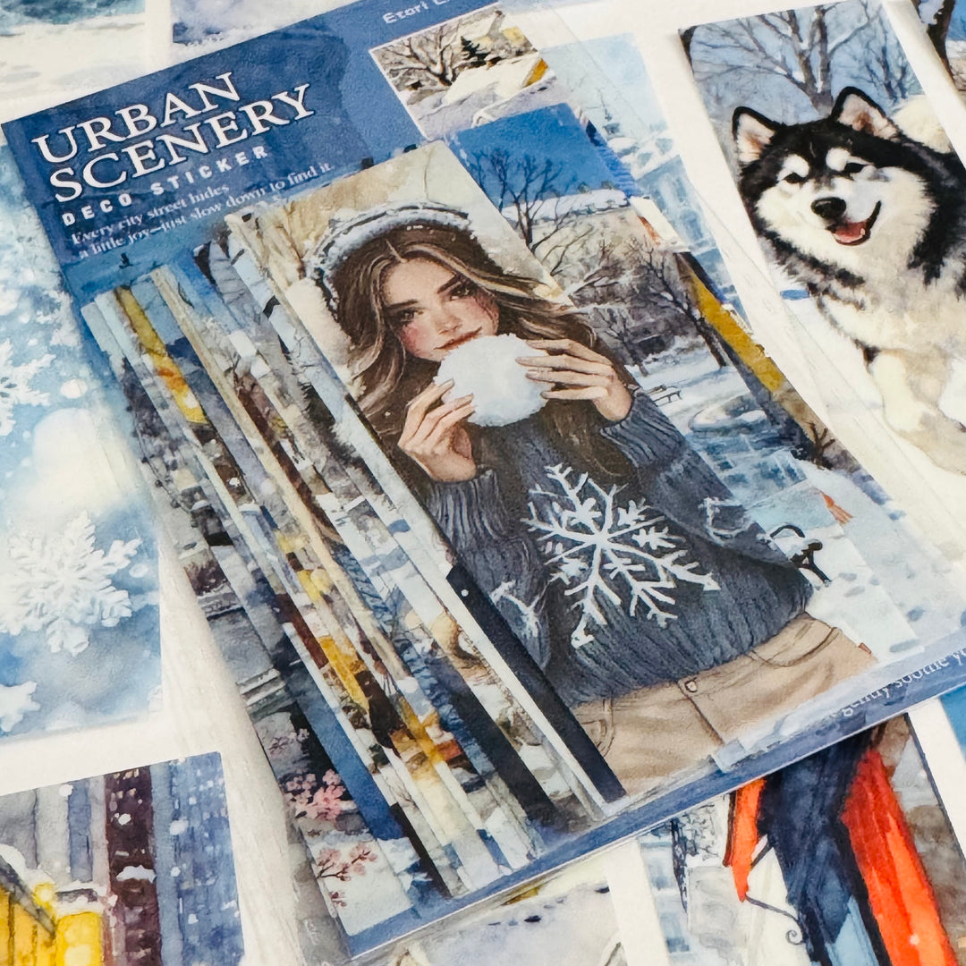 WINTER FUN GIRL In The City Ephemera Sticker Pack ~ 25 Pieces ~ 30mm x 95mm