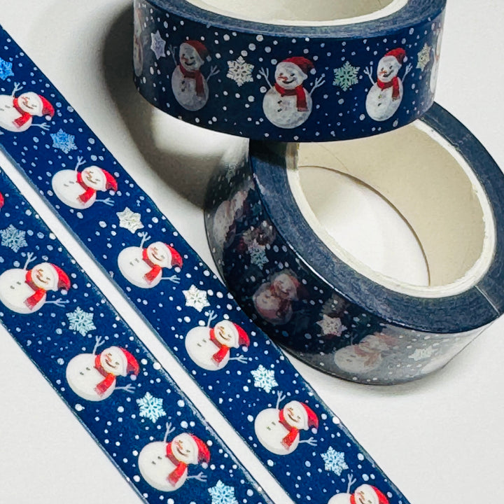 RED WHITE & BLUE PATRIOTIC SNOWMAN Silver Foil Washi Tape ~ 1 Roll ~ 15mm x 10m (33 Feet)